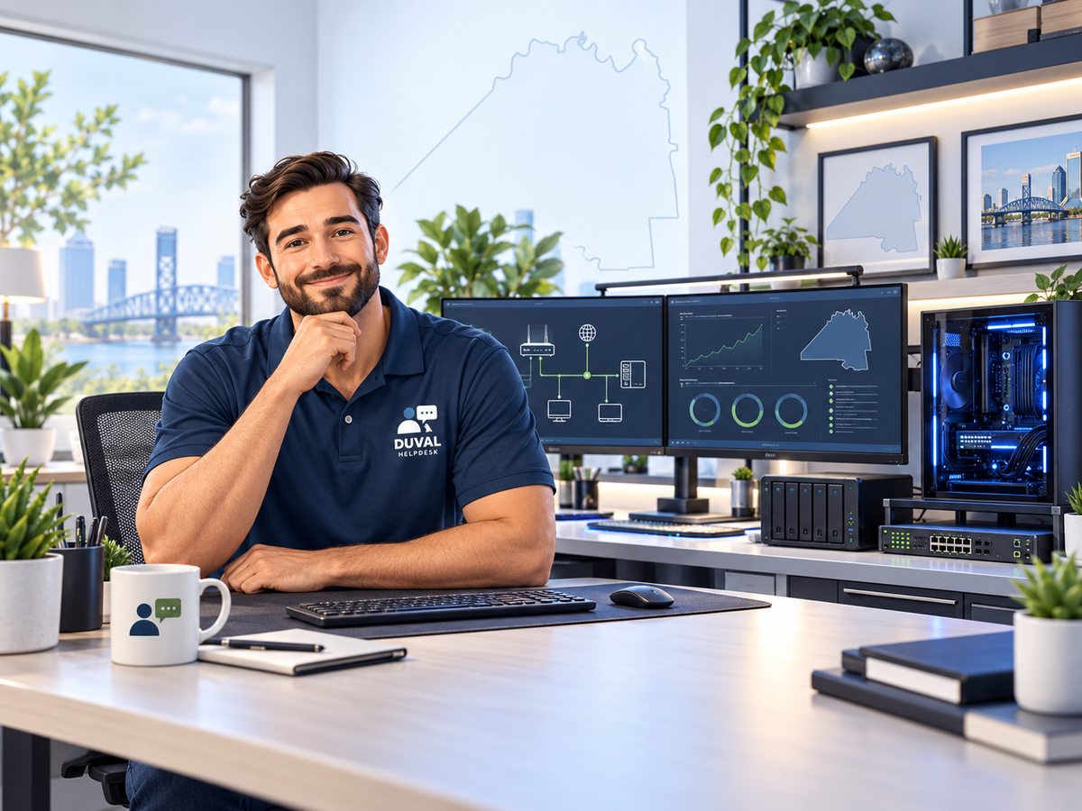 Illustration of a workstation with a custom computer, storage, and network systems.